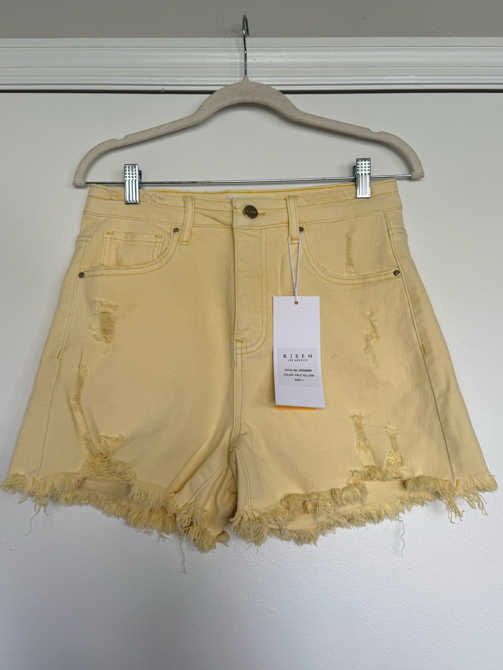 Risen High-Rise Distressed Yellow Denim Shorts NWT